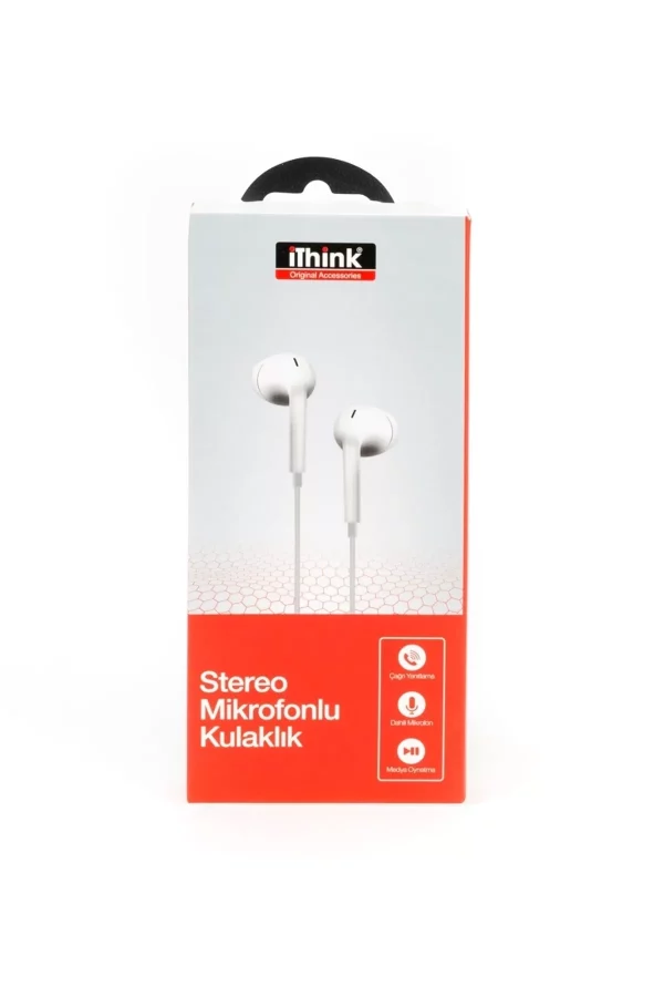 iThink 3.5 MM Jack Girişli Stereo Mikrofonlu Kulaklık Beyaz - Görsel 2