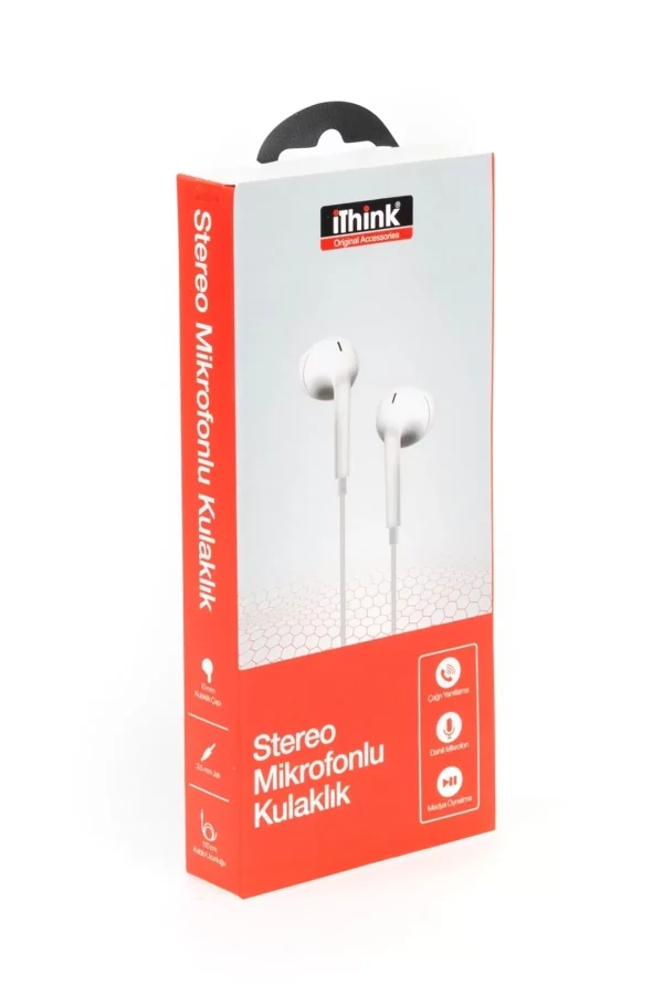 iThink 3.5 MM Jack Girişli Stereo Mikrofonlu Kulaklık Beyaz - Görsel 3