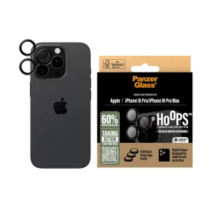 PanzerGlass iPhone 16 Pro Max Hoops Siyah Çerçeve Şeffaf Kamera Lens Koruyucu