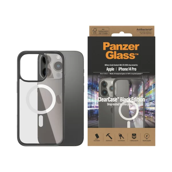 PanzerGlass iPhone 14 Pro MagSafe ClearCase 2.4m Siyah Çerçeveli Kılıf
