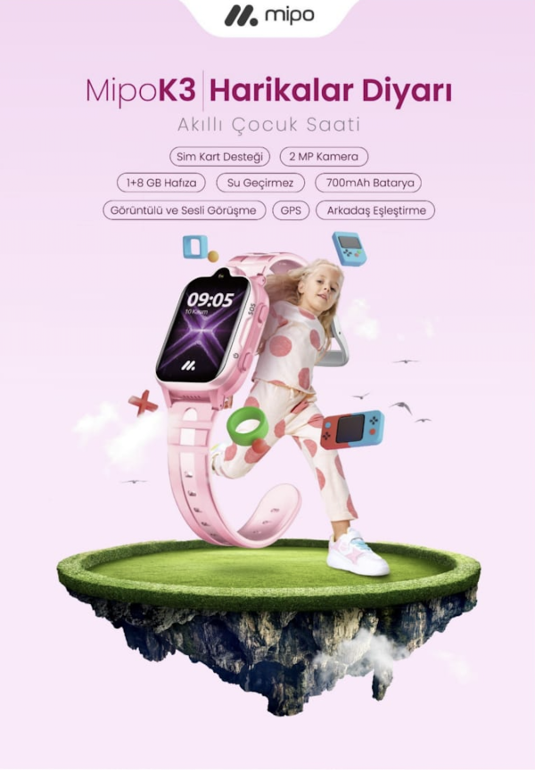 Mipo K3 Akıllı Çocuk Saati Pembe - Görsel 2