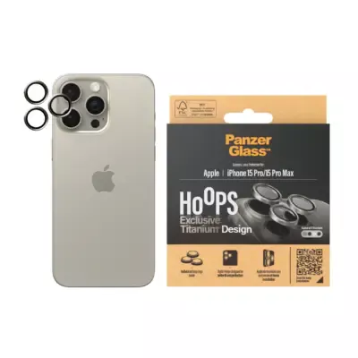 PanzerGlass iPhone 15 Pro Hoops Natürel Titanyum Çerçeve Kamera Lens Koruyucu - Şeffaf