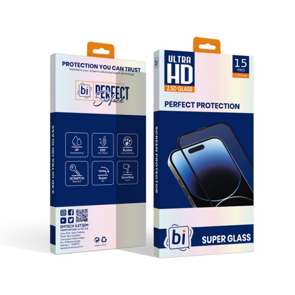 Binano 2.5D Super Glass iPhone 15 Pro Şeffaf Cam Ekran Koruyucu