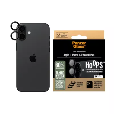 PanzerGlass iPhone 16 Plus Hoops Siyah Çerçeve Kamera Lens Koruyucu - Şeffaf