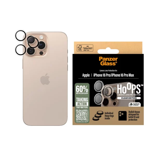 PanzerGlass iPhone 16 Pro Max Hoops Şeffaf Kamera Lens Koruyucu