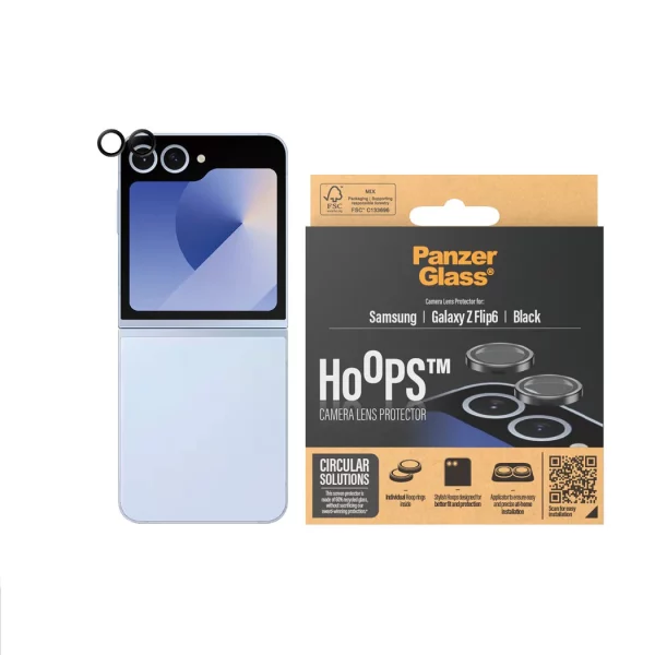 PanzerGlass Samsung Galaxy Z Flip6 Hoops Siyah Çerçeve Şeffaf Kamera Lens Koruyucu