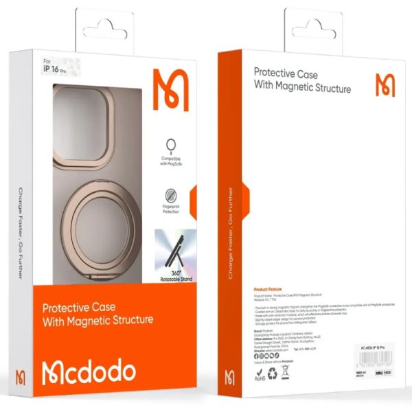 Mcdodo iPhone 16 Pro Halka Standlı Magsafe Kapak Gold Titanyum
