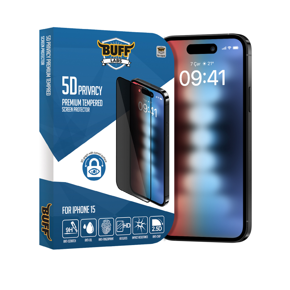 Buff iPhone 15 5D Hayalet Cam Ekran Koruyucu