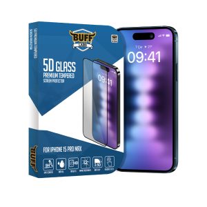Buff iPhone 15 Pro Max 5D Şeffaf Cam Ekran Koruyucu