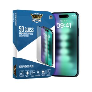 Buff iPhone 15 Plus 5D Şeffaf Cam Ekran Koruyucu