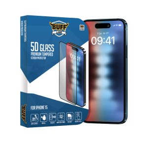 Buff iPhone 15 5D Şeffaf Cam Ekran Koruyucu