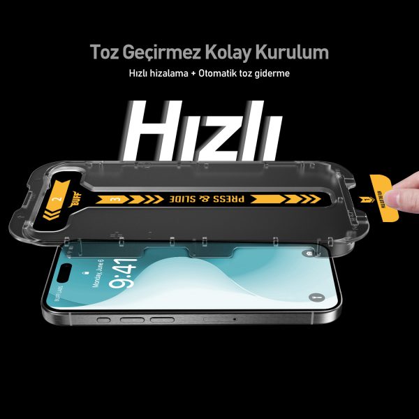 Buff iPhone 16 Plus 5D Glass EasyFit Şeffaf Cam Ekran Koruyucu - Görsel 2