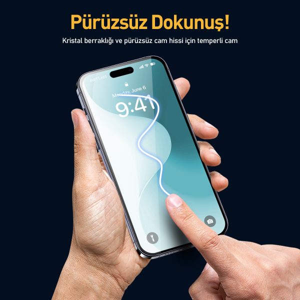 Buff iPhone 16 Plus 5D Glass EasyFit Şeffaf Cam Ekran Koruyucu - Görsel 3