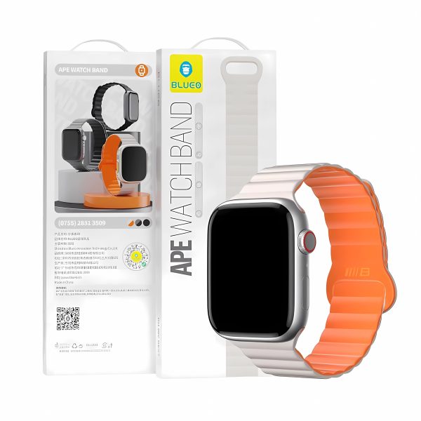 Blueo Apple Watch Mıknatıslı Silikon Watch Band Saat Kordonu Gri-Turuncu