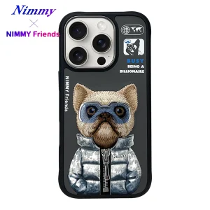 NIMMY iPhone 15 Pro Max 3D Gözlük Zincir Köpek Detaylı Cool Cute 2.0 Kılıf Siyah