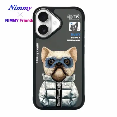 NIMMY iPhone 16 3D Köpek Zincir Gözlük Detaylı Cool Glasses Kılıf - Siyah