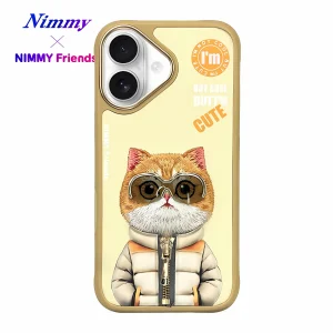 NIMMY iPhone 16 3D Kedi Gözlük Zincir Detaylı Cool Cute 2.0 Kılıf Sarı