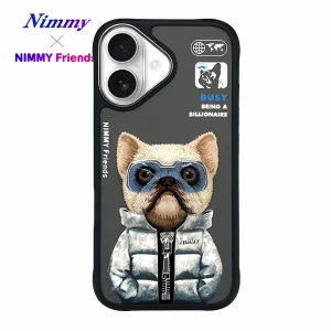 NIMMY iPhone 16 3D Köpek Zincir Gözlük Detaylı Cool Glasses Kılıf Siyah