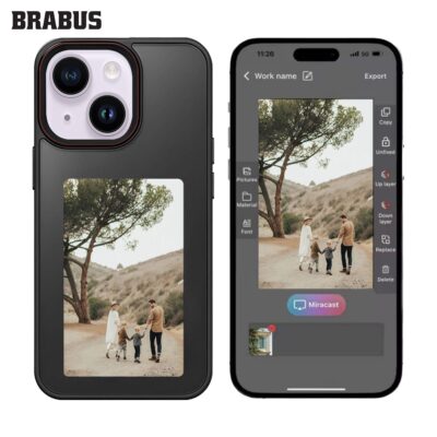 BRABUS iPhone 15 NFC Ekran Resim Fotoğraf Yansıtmalı Parlak Insta Cover Kılıf - Siyah