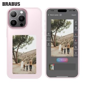 BRABUS iPhone 15 Pro Max NFC Ekran Resim Fotoğraf Yansıtmalı Parlak Insta Cover Kılıf Pembe