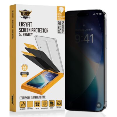 Buff iPhone 17E 5D Privacy Glass EasyFit Cam Ekran Koruyucu - Hayalet