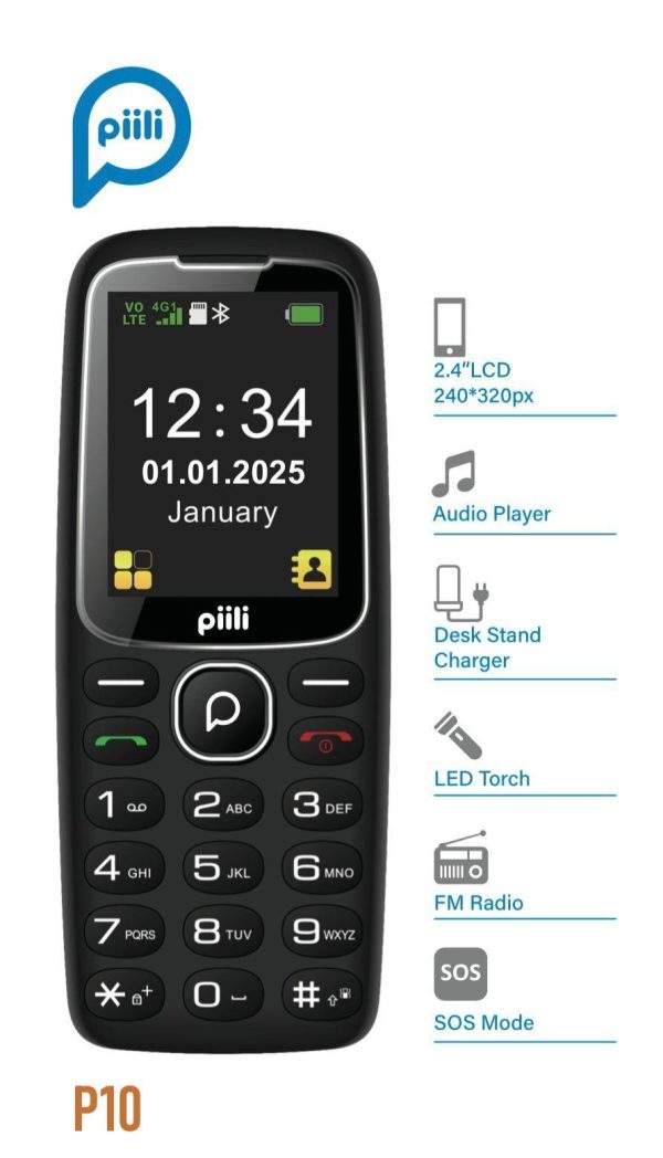 Piili P10 Tuşlu Cep Telefonu Siyah - Görsel 2