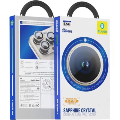 Blueo % 99.99 Gerçek Safir Titanyum Kasa iPhone 17 Pro Max Kamera Lens Koruyucu - Titanyum Gri