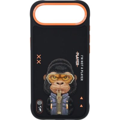 Nimmy iPhone 17 Air Gerçek Nakış Fermuar ve Gözlüklü Gorilla Cool And Cute 2.0 Kılıf - Siyah