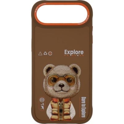 Nimmy iPhone 17 Air Gerçek Nakış Fermuar ve Gözlüklü Bear Cool And Cute 2.0 Kılıf - Çöl
