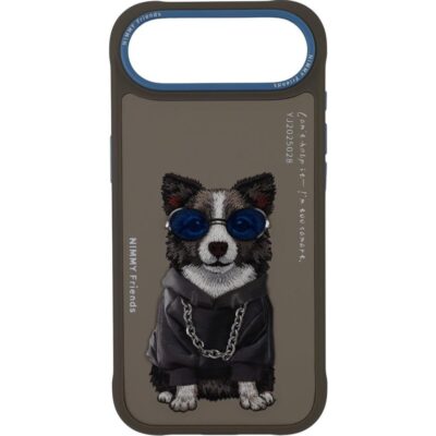 Nimmy iPhone 17 Air Gerçek Nakış Gözlük ve Zincir Desenli Glasses Serisi Border Collie Kılıf - Gri