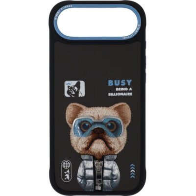 Nimmy iPhone 17 Air Gerçek Nakış Fermuar ve Gözlüklü Little Rich Tycoon Cool And Cute 2.0 Kılıf - Siyah