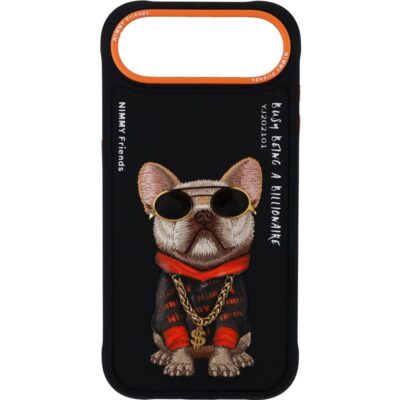 Nimmy iPhone 17 Air Gerçek Nakış Gözlük ve Zincir Desenli Glasses Serisi Little Rich Tycoon Kılıf - Siyah