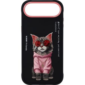 Nimmy iPhone 17 Air Uyumlu Gerçek Nakış Gözlük ve Zincir Desenli Glasses Serisi Maine Coon Telefon Kılıfı