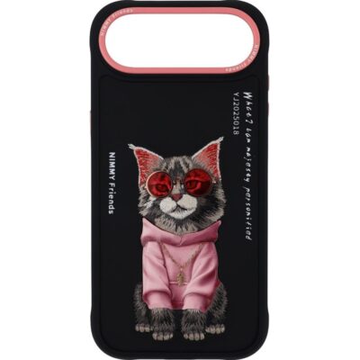Nimmy iPhone 17 Air Gerçek Nakış Gözlük ve Zincir Desenli Glasses Serisi Maine Coon Kılıf - Siyah