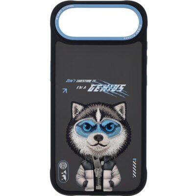 Nimmy iPhone 17 Air Gerçek Nakış Fermuar ve Gözlüklü Siberian Husky Cool And Cute 2.0 Kılıf - Siyah