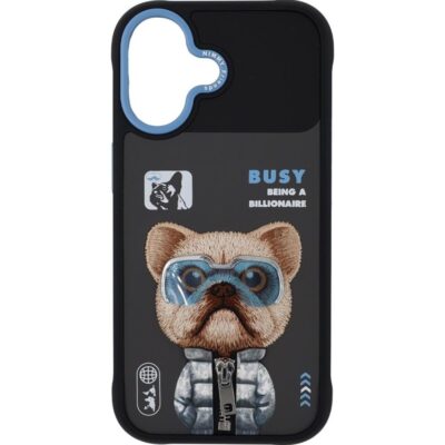 Nimmy iPhone 17 Gerçek Nakış Fermuar ve Gözlüklü Little Rich Tycoon Cool And Cute 2.0 Kılıf - Siyah