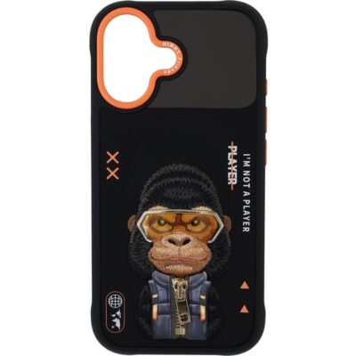 Nimmy iPhone 17 Gerçek Nakış Fermuar ve Gözlüklü Gorilla Cool And Cute 2.0 Kılıf - Siyah