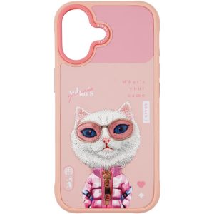 Nimmy iPhone 17 Gerçek Nakış Fermuar ve Gözlüklü White Rich And Beauty Cool And Cute 2.0 Telefon Kılıfı