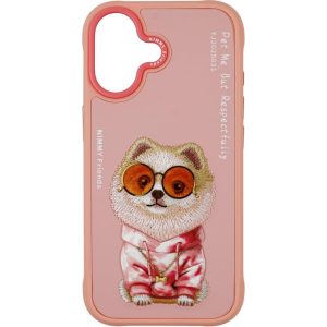 Nimmy iPhone 17 Uyumlu Gerçek Nakış Gözlük ve Zincir Desenli Glasses Serisi Pomeranian Telefon Kılıfı