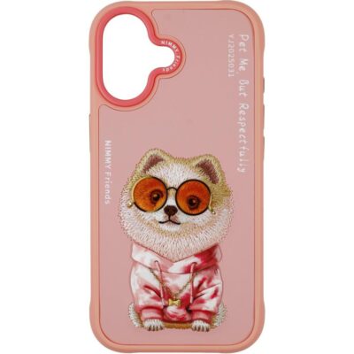 Nimmy iPhone 17 Gerçek Nakış Gözlük ve Zincir Desenli Glasses Serisi Pomeranian Kılıf - Pembe
