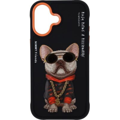Nimmy iPhone 17 Gerçek Nakış Gözlük ve Zincir Desenli Glasses Serisi Little Rich Tycoon Kılıf - Siyah