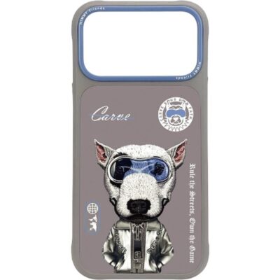 Nimmy iPhone 17 Pro Max Gerçek Nakış Fermuar ve Gözlüklü Bull Terrier Cool And Cute 2.0 Kılıf - Gri
