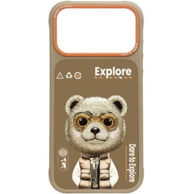 Nimmy iPhone 17 Pro Max Gerçek Nakış Fermuar ve Gözlüklü Bear Cool And Cute 2.0 Kılıf - Çöl