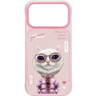Nimmy iPhone 17 Pro Max Gerçek Nakış Fermuar ve Gözlüklü White Rich And Beauty Cool And Cute 2.0 Kılıf - Pembe