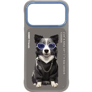 Nimmy iPhone 17 Pro Max Uyumlu Gerçek Nakış Gözlük ve Zincir Desenli Glasses Serisi Border Collie Telefon Kılıfı