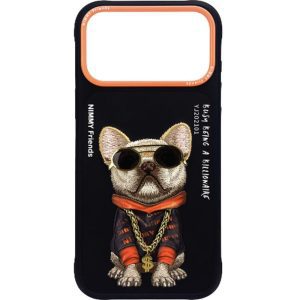 Nimmy iPhone 17 Pro Max Uyumlu Gerçek Nakış Gözlük ve Zincir Desenli Glasses Serisi Little Rich Tycoon Telefon Kılıfı