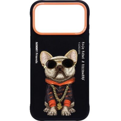 Nimmy iPhone 17 Pro Max Gerçek Nakış Gözlük ve Zincir Desenli Glasses Serisi Little Rich Tycoon Kılıf - Siyah