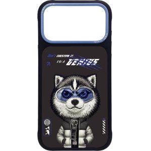 Nimmy iPhone 17 Pro Max Gerçek Nakış Fermuar ve Gözlüklü Siberian Husky Cool And Cute 2.0 Telefon Kılıfı