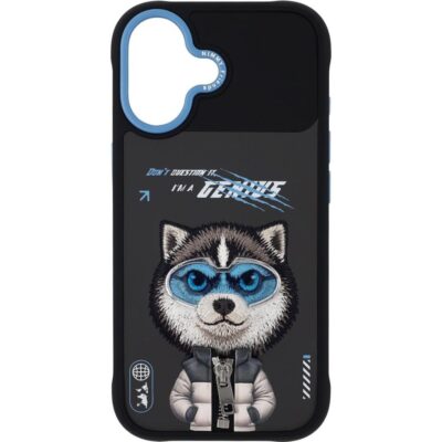 Nimmy iPhone 17 Gerçek Nakış Fermuar ve Gözlüklü Siberian Husky Cool And Cute 2.0 Kılıf - Siyah