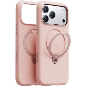 Torras Apple iPhone 17 Pro Max O Stand Spin Silicone Serisi Magsafe Kılıf Krem Pembe